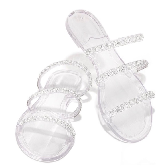 Clear Jelly Slip On Sandals With Rhinestone Detail - Picture 2 of 8